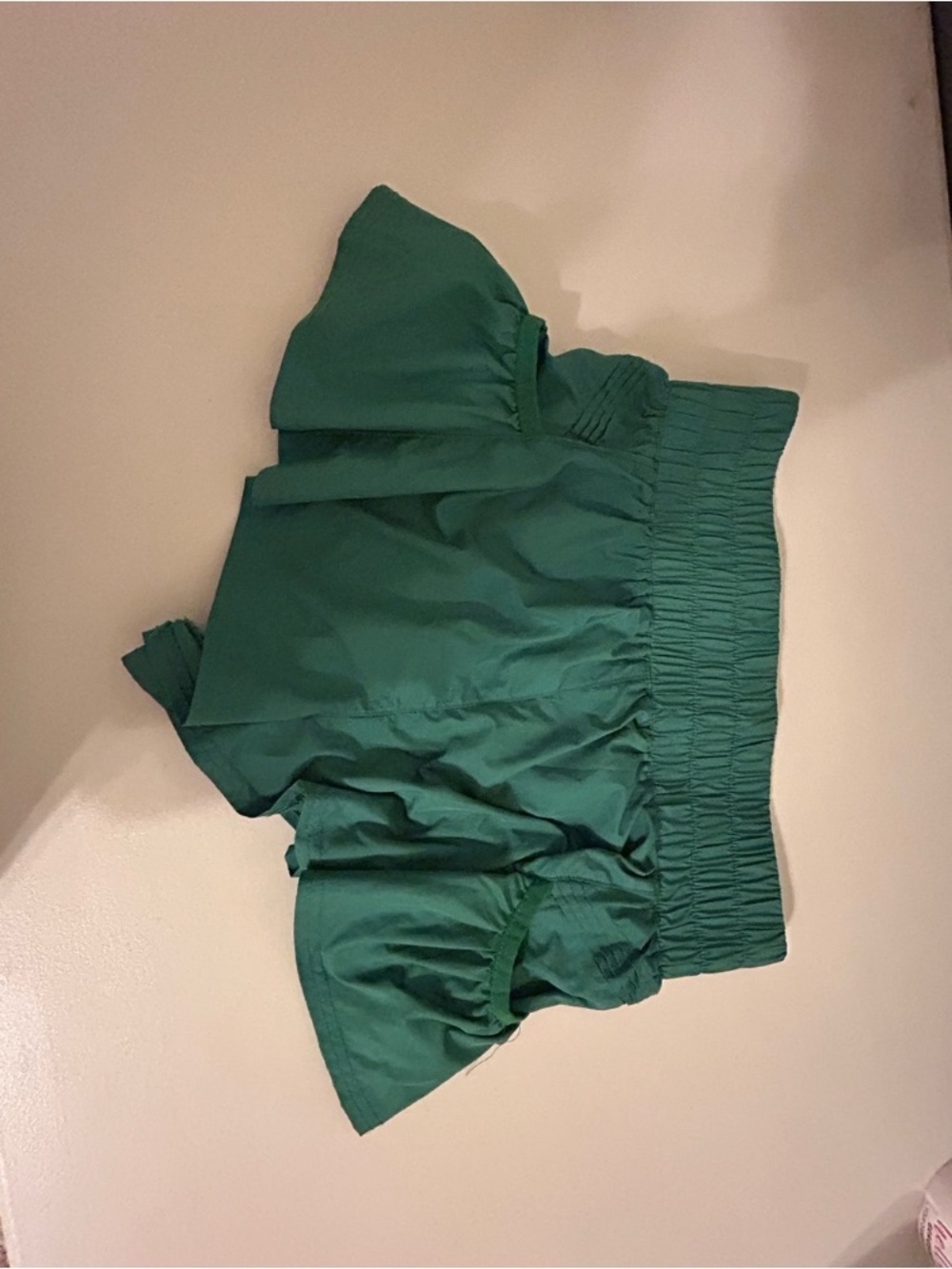 Women’s Green Elastic-Waist Ruffle Shorts